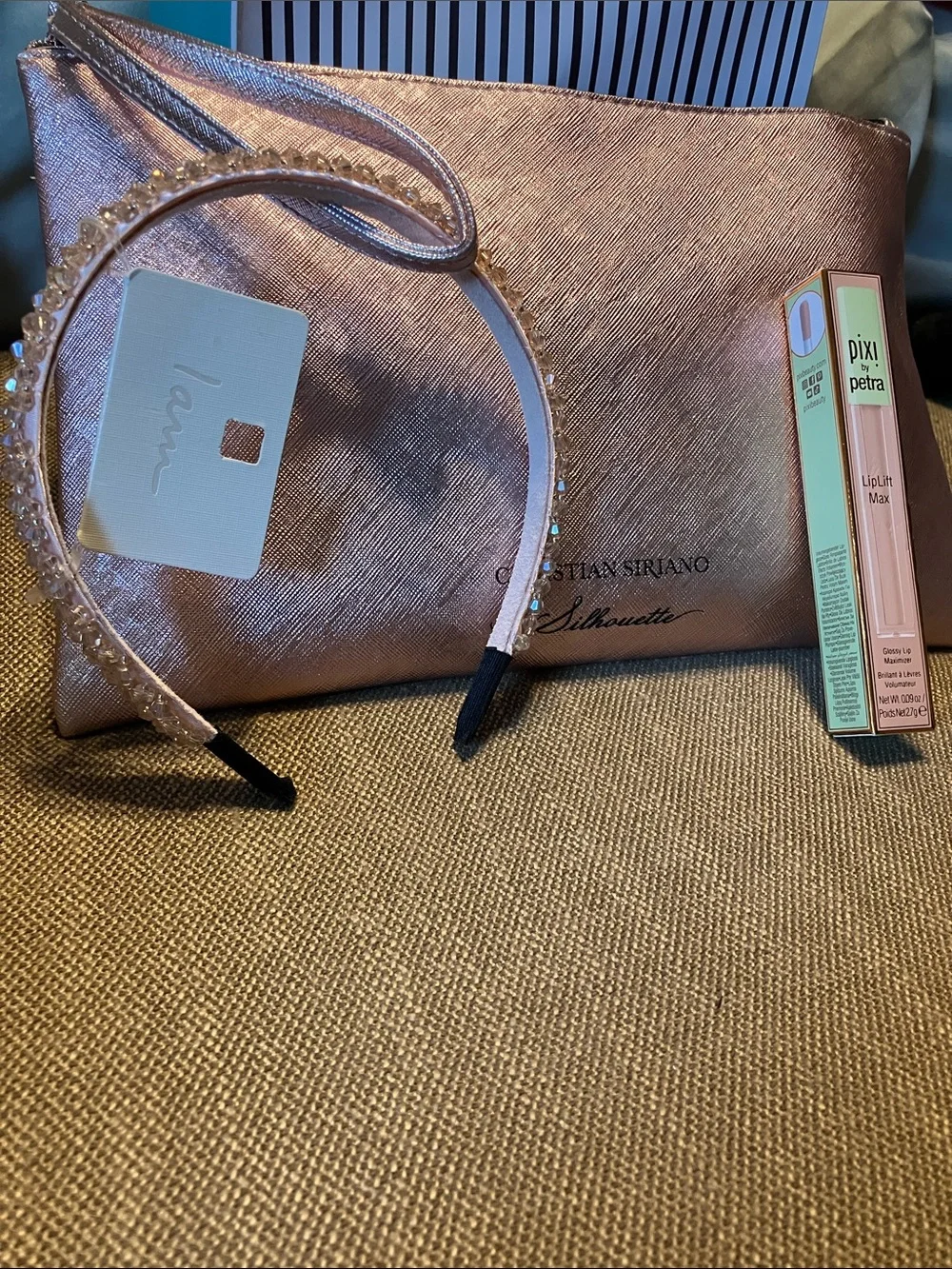 Christian Siriano Metallic Rose Gold Cosmetic Pouch w FREE gift